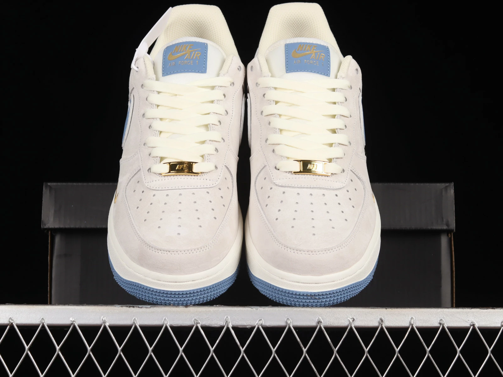 Nike Air Force 1 07 Low Suede Light Grey Blue Gold KK5636-210 - Image 2