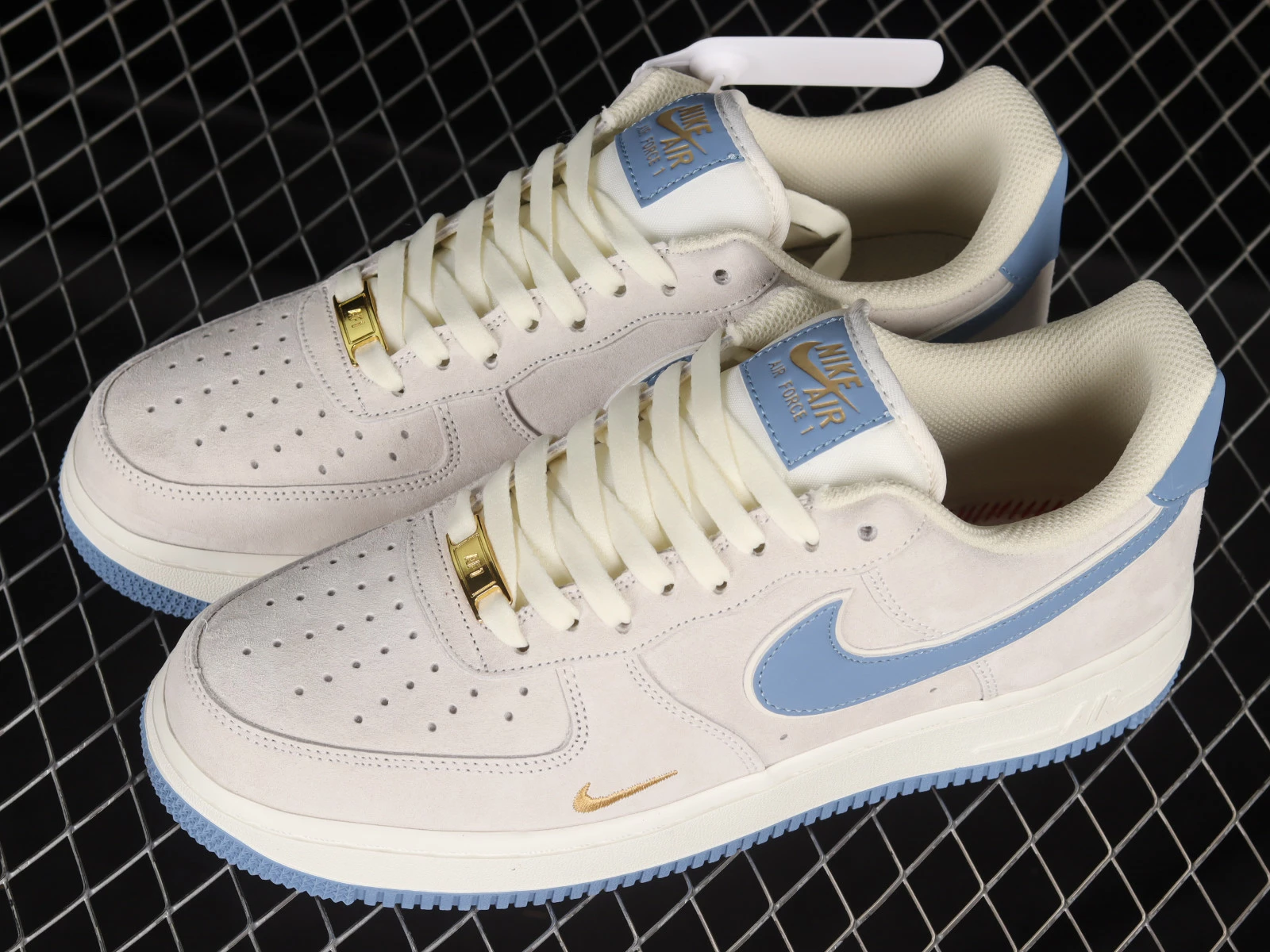 Nike Air Force 1 07 Low Suede Light Grey Blue Gold KK5636-210 - Image 5