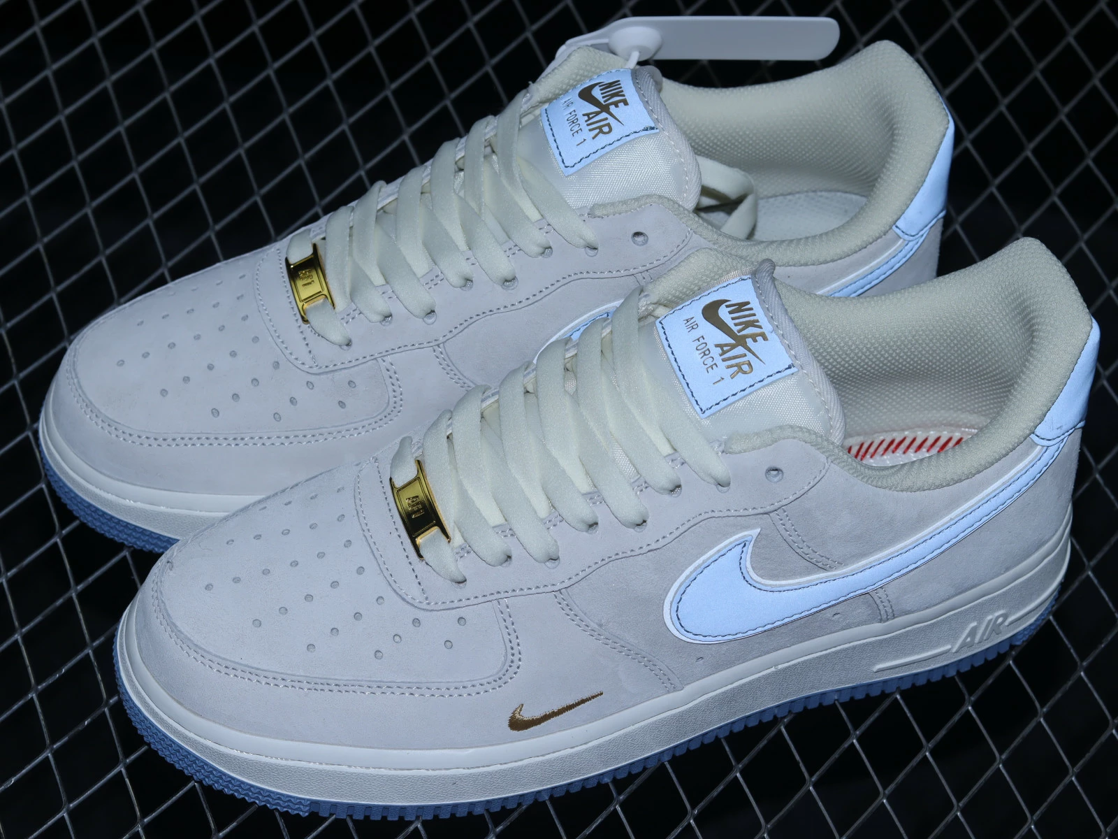 Nike Air Force 1 07 Low Suede Light Grey Blue Gold KK5636-210 - Image 6